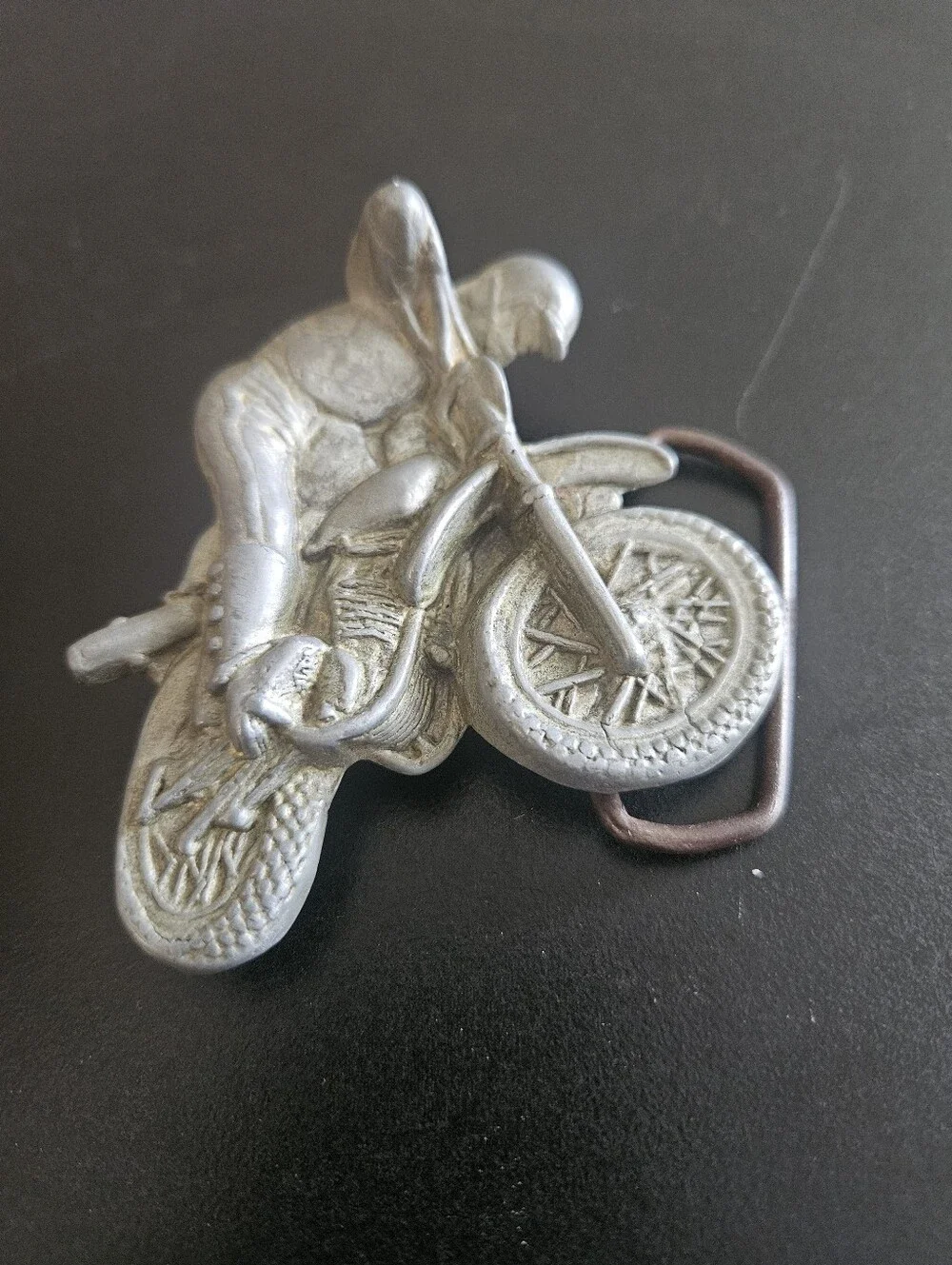 Vintage Silver Motorcycle Rider Belt Buckle - Unbranded